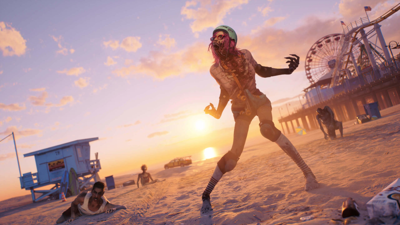 Un zombie sur une plage de Los Angeles, dans le jeu vidéo Dead Island 2.